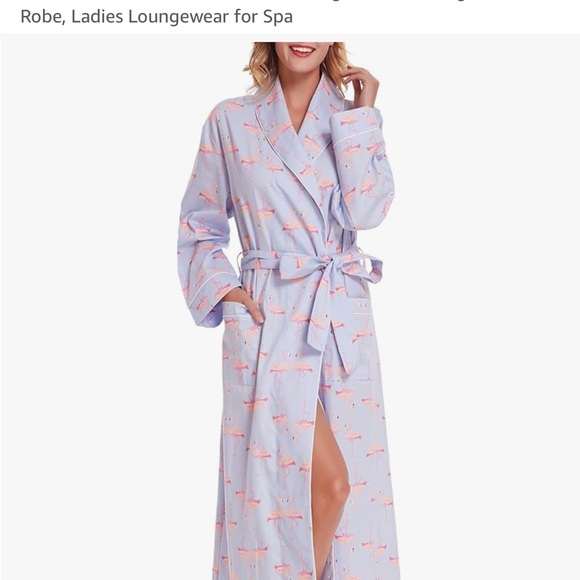 Women's Light Blue Flamingo Print Robe - Picture 2 of 12
